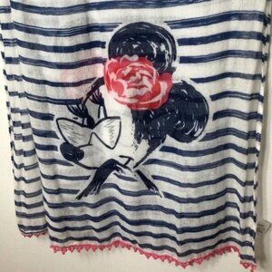 Disney Minnie Mouse Long Stripe Rose & Glasses Scarf with Pink Crochet Trim